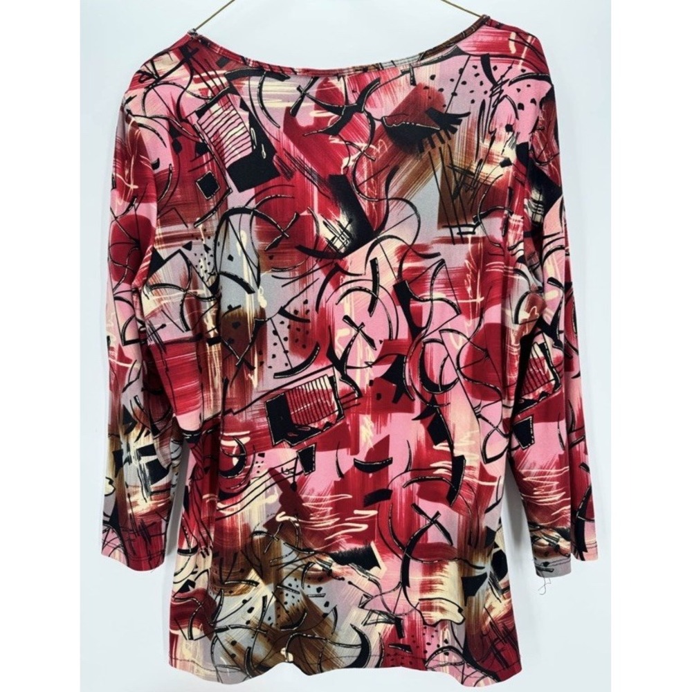 Investments XL Abstract Knit Top Artsy Career Chic Boho Office 3/4 Sleeve - Picture 2 of 6